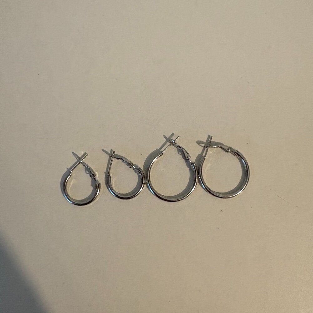 Two Pairs of Mini Silver Hoop and Huggie Earrings
